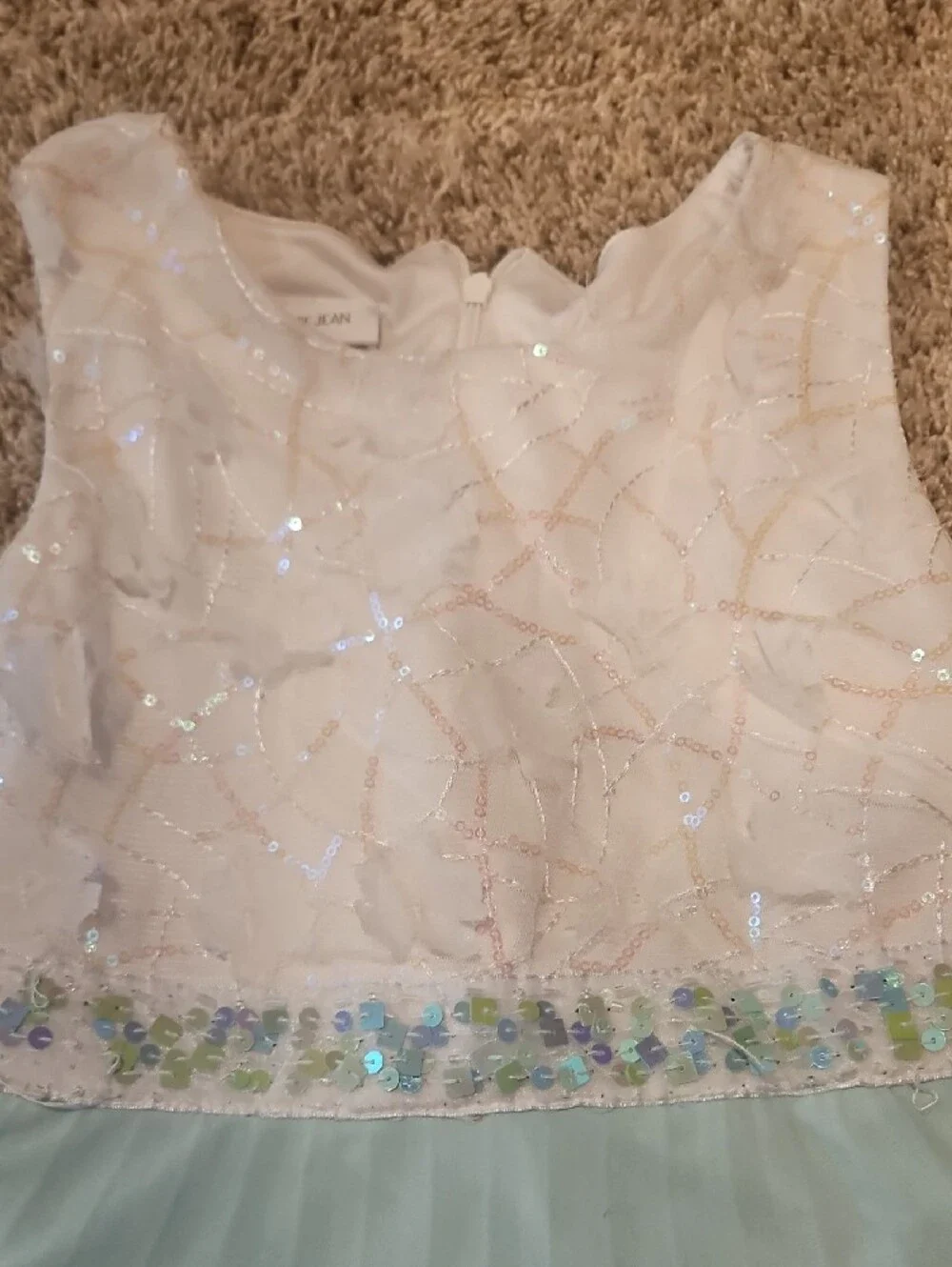 Bonnie Jean White and Light Blue Girls' Sequin Floral Waist Dress